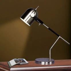 Wrapped Black Leather & Brushed Metal Desk Lamp Steel - Fangio Lighting