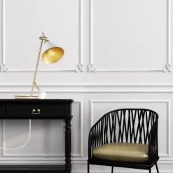 Globe Electric 22" Zelda Matte White Desk Lamp with Gold Accents and White Fabric Cord - Novogratz x Globe -Desk Lamps sales shop unnamed file 1281