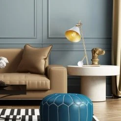 Globe Electric 22" Zelda Matte White Desk Lamp with Gold Accents and White Fabric Cord - Novogratz x Globe -Desk Lamps sales shop unnamed file 1283