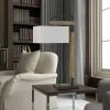 32" Metal/Wood Alloa Desk Lamp with Linen Shade Bronze - Cal Lighting