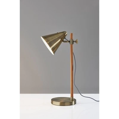 Bryn Desk Lamp Natural Rubberwood Antique Brass - Adesso 2 Bryn Desk Lamp Natural Rubberwood Antique Brass - Adesso - Image 2