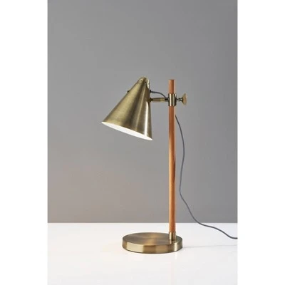 Bryn Desk Lamp Natural Rubberwood Antique Brass - Adesso 3 Bryn Desk Lamp Natural Rubberwood Antique Brass - Adesso - Image 3