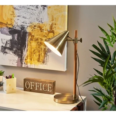 Bryn Desk Lamp Natural Rubberwood Antique Brass - Adesso 4 Bryn Desk Lamp Natural Rubberwood Antique Brass - Adesso - Image 4