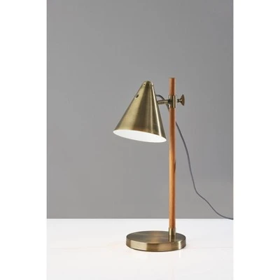 Bryn Desk Lamp Natural Rubberwood Antique Brass - Adesso 5 Bryn Desk Lamp Natural Rubberwood Antique Brass - Adesso - Image 5