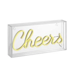 JONATHAN Y 11.8" Cheers Contemporary Glam Acrylic Box Pendant (Includes LED Light Bulb) Neon Yellow - JONATHAN Y