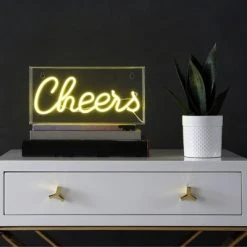 JONATHAN Y 11.8" Cheers Contemporary Glam Acrylic Box Pendant (Includes LED Light Bulb) Neon Yellow - JONATHAN Y -Desk Lamps sales shop unnamed file 2104