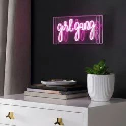 JONATHAN Y 11.88" Girl Gang Contemporary Glam Acrylic Box Pendant (Includes LED Light Bulb) Neon Pink - JONATHAN Y -Desk Lamps sales shop unnamed file 2142