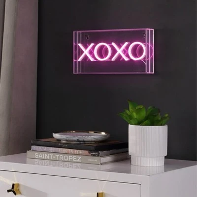 JONATHAN Y 11.75" XOXO Contemporary Glam Acrylic Box Pendant (Includes LED Light Bulb) Neon Pink - JONATHAN Y 1 JONATHAN Y 11.75" XOXO Contemporary Glam Acrylic Box Pendant (Includes LED Light Bulb) Neon Pink - JONATHAN Y