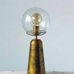 19" Metal Table Lamp with Glass Shade (Includes CFL Light Bulb) Antique Brass - 3R Studios