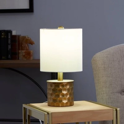 15" The Hive Mini Gilded Silverwood Table Lamp with Shade (Includes CFL Light Bulb) Brushed Gold - Decor Therapy 1 15" The Hive Mini Gilded Silverwood Table Lamp with Shade (Includes CFL Light Bulb) Brushed Gold - Decor Therapy