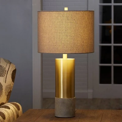 25" Nicole Golden Cylinder Silverwood Table Lamp with Cement Base (Includes CFL Light Bulb) Gold - Decor Therapy 1 25" Nicole Golden Cylinder Silverwood Table Lamp with Cement Base (Includes CFL Light Bulb) Gold - Decor Therapy