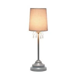 Table Lamp with Fabric Shade and Hanging Acrylic Beads Gray - Simple Designs