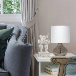 Glass Raindrop Table Lamp with Fabric Shade Smoke Gray - Simple Designs -Desk Lamps sales shop unnamed file 2393