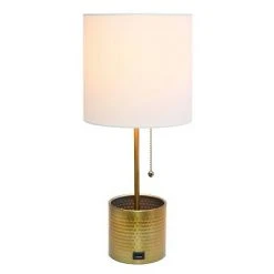 Hammered Metal Organizer Table Lamp with USB Charging Port and Fabric Shade - Simple Designs White