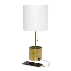 Hammered Metal Organizer Table Lamp with USB Charging Port and Fabric Shade - Simple Designs White -Desk Lamps sales shop unnamed file 2424