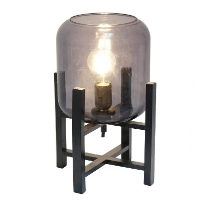 Wood Mounted Table Lamp with Glass Cylinder Shade Smoke - Simple Designs 1 Wood Mounted Table Lamp with Glass Cylinder Shade Smoke - Simple Designs