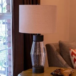 26.25" Glass and Metal Cadance Convex Table Lamp (Includes LED Light Bulb) Bronze - Decor Therapy -Desk Lamps sales shop unnamed file 2458