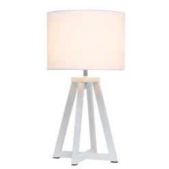 White Wood Interlocked Triangular Table Lamp with Fabric Shade White - Simple Designs