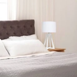 White Wood Interlocked Triangular Table Lamp with Fabric Shade White - Simple Designs -Desk Lamps sales shop unnamed file 2590