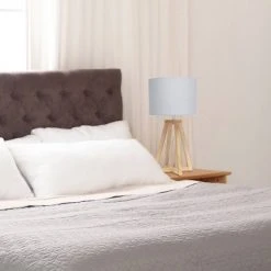 Natural Wood Interlocked Triangular Table Lamp with Fabric Shade Brown - Simple Designs -Desk Lamps sales shop unnamed file 2599