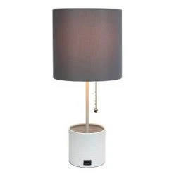 Hammered Metal Organizer Table Lamp with USB Charging Port and Fabric Shade White/Gray - Simple Designs