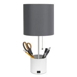 Hammered Metal Organizer Table Lamp with USB Charging Port and Fabric Shade White/Gray - Simple Designs -Desk Lamps sales shop unnamed file 2647