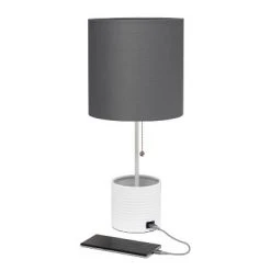 Hammered Metal Organizer Table Lamp with USB Charging Port and Fabric Shade White/Gray - Simple Designs -Desk Lamps sales shop unnamed file 2648