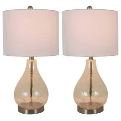 22.5" Set of 2 Crackled Teardrop Table Lamp Iridescent Gold - Decor Therapy