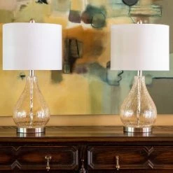 22.5" Set of 2 Crackled Teardrop Table Lamp Iridescent Gold - Decor Therapy -Desk Lamps sales shop unnamed file 2708