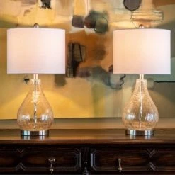 22.5" Set of 2 Crackled Teardrop Table Lamp Iridescent Gold - Decor Therapy -Desk Lamps sales shop unnamed file 2709