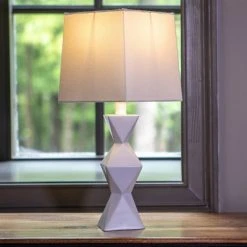 20.5" Knox Stacked Diamond Tale Lamp Satin White - Decor Therapy 13 20.5" Knox Stacked Diamond Tale Lamp Satin White - Decor Therapy -Desk Lamps sales shop unnamed file 2717