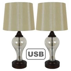 17" Set of 2 Brady Table Lamp with USB Ports Bronze Glass - Decor Therapy -Desk Lamps sales shop unnamed file 2802