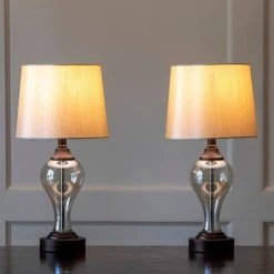 17" Set of 2 Brady Table Lamp with USB Ports Bronze Glass - Decor Therapy -Desk Lamps sales shop unnamed file 2804