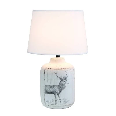 Rustic Deer Buck Nature Printed Ceramic Accent Table Lamp with Fabric Shade White - Simple Designs 1 Rustic Deer Buck Nature Printed Ceramic Accent Table Lamp with Fabric Shade White - Simple Designs