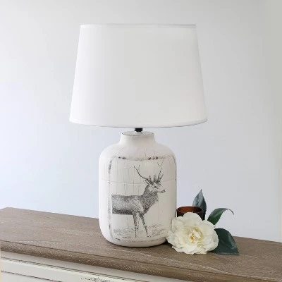 Rustic Deer Buck Nature Printed Ceramic Accent Table Lamp with Fabric Shade White - Simple Designs 2 Rustic Deer Buck Nature Printed Ceramic Accent Table Lamp with Fabric Shade White - Simple Designs - Image 2