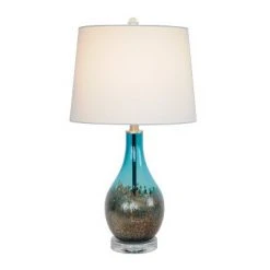 Art Glass Table Lamp with Crystal Base Blue Gradient - Decor Therapy