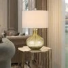 23" Logan Glass Table Lamp with Drum Hardback Fabric Shade Amber - Cal Lighting