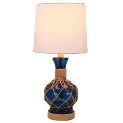 19" Justin Coastal Rope Table Lamp Indigo Glass & Natural Rope - Decor Therapy