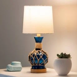 19" Justin Coastal Rope Table Lamp Indigo Glass & Natural Rope - Decor Therapy -Desk Lamps sales shop unnamed file 3010