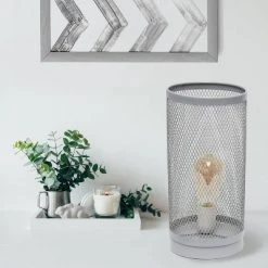 Mesh Cylindrical Steel Table Lamp Gray - Simple Designs 10 Mesh Cylindrical Steel Table Lamp Gray - Simple Designs -Desk Lamps sales shop unnamed file 3032