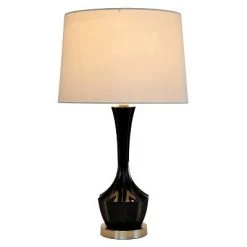 Glass Table Lamp Set with Brushed Steel Black - Decor Therapy