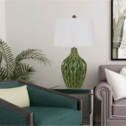 29" Andria Ceramic Table Lamp Green - Cal Lighting