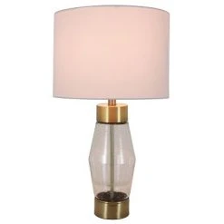26.25" Glass and Metal Cadance Convex Table Lamp (Includes LED Light Bulb) Antique Brass - Decor Therapy