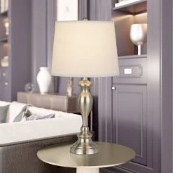 25.5" Metal Forssa Table Lamps with Taper Drum Hardback Shade Brushed Steel - Cal Lighting