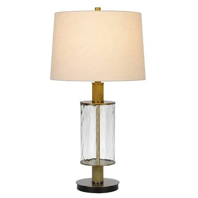 31" Morrilton Glass and Metal Table Lamp with Wood Poles Hardback Fabric Drum Shade Antique Brass - Cal Lighting 1 31" Morrilton Glass and Metal Table Lamp with Wood Poles Hardback Fabric Drum Shade Antique Brass - Cal Lighting