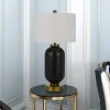34" Sycamore Glass Table Lamp with Drum Shade Antique Brass/Black - Cal Lighting