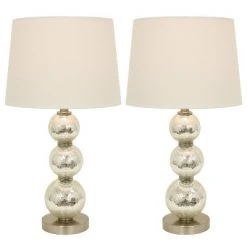 Set of 2 Tri - Tiered Glass Table Lamps (Includes LED Light Bulb) Silver - Decor Therapy