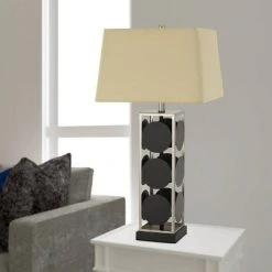 31.5" Metal Hanson Table Lamp with Fabric Shade Black/Antique Silver - Cal Lighting