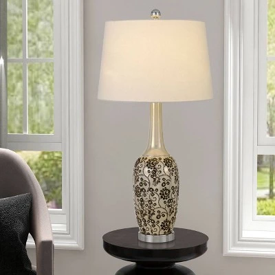 30" Paxton Ceramic Table Lamp with Taper Drum Hardback Fabric Shade Pearl - Cal Lighting 1 30" Paxton Ceramic Table Lamp with Taper Drum Hardback Fabric Shade Pearl - Cal Lighting