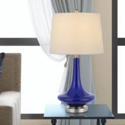 25.5" Kleve Glass Table Lamps with Taper Drum Hardback Shade Royal Blue - Cal Lighting
